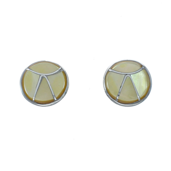 Native American Zuni Sterling Silver Yellow Mother of Pearl Post Earrings X10084